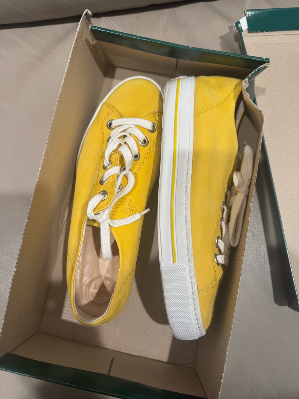 Paul Green Yellow Ally Nubuck Low-Top Lace-Up Sneakers